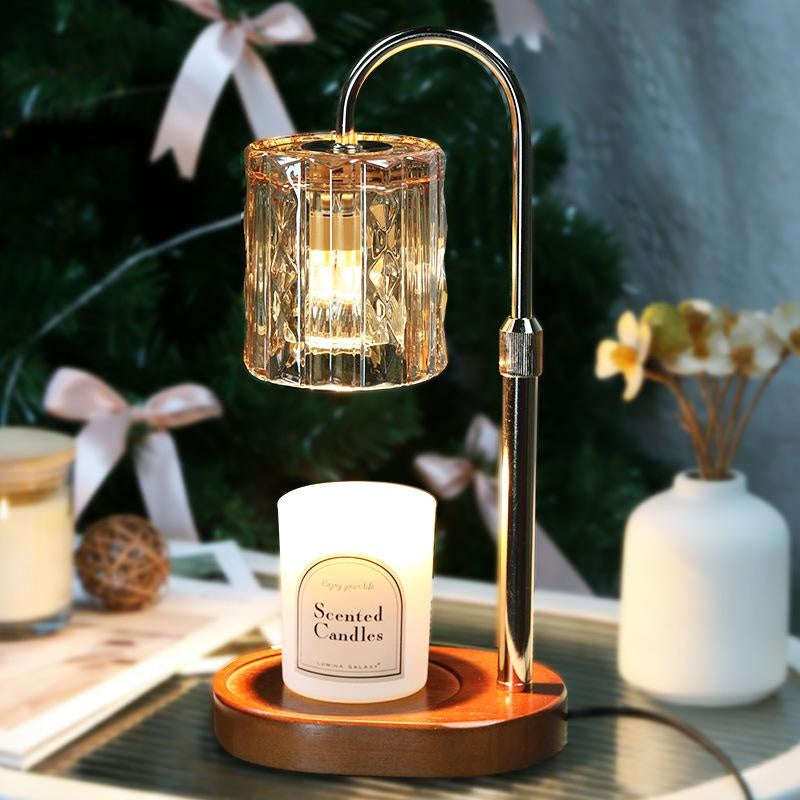 Warm Glow aromatherapy candle warmer lamp, lit in a room
