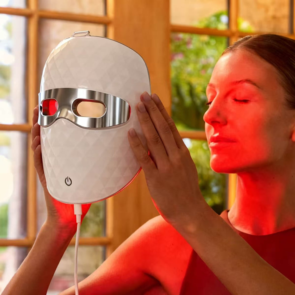 Softlight red light therapy facial mask, being worn