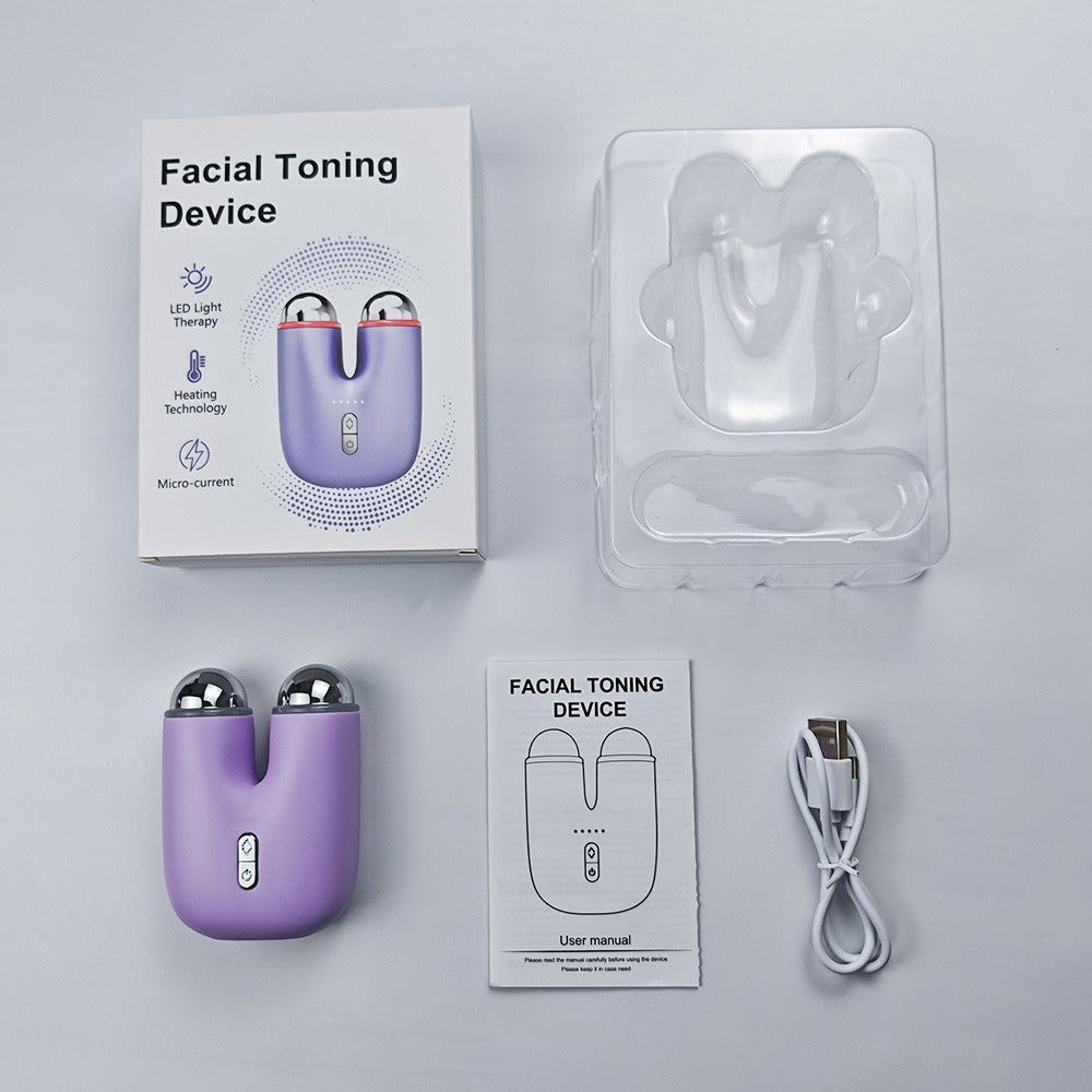 Glow Ritual V-Face LED light therapy massager, in use on face