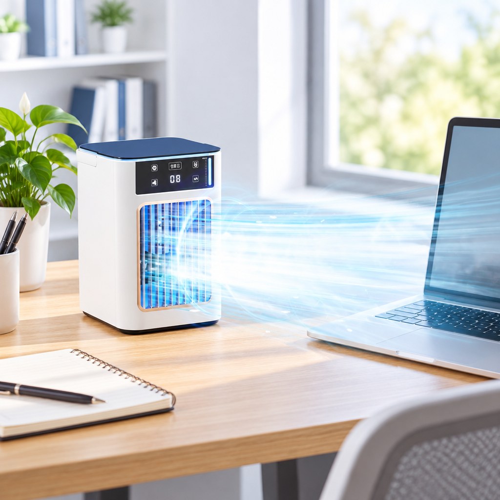 Mistbreeze desk fan and humidifier on a work desk