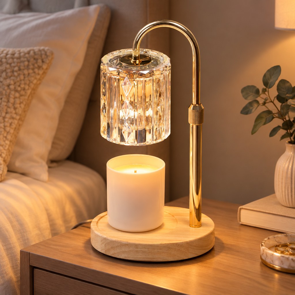 Warm Glow candle warmer lamp on a nightstand